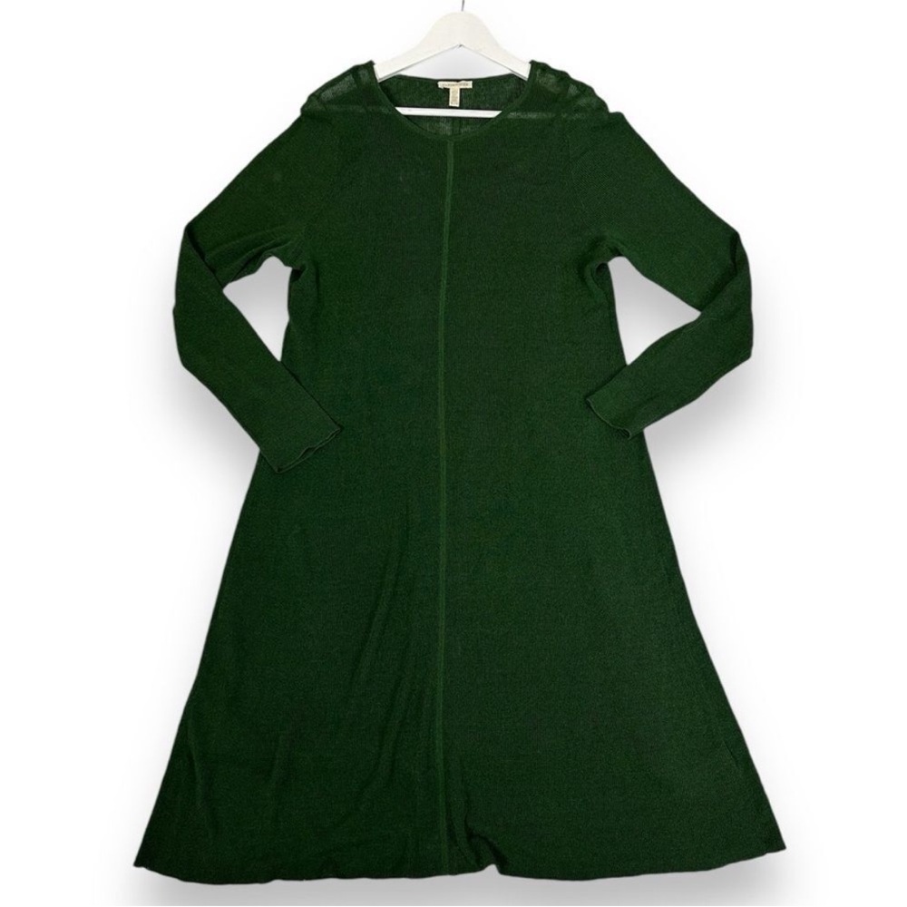 Eileen Fisher Linen Two Layer Midi Dress with Slip Long Sleeve Green Size XL
